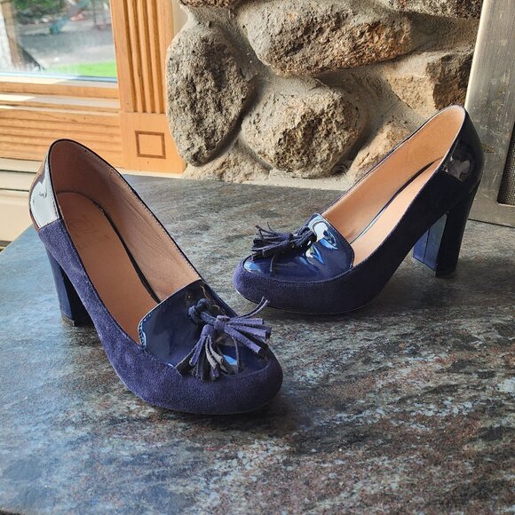 LEHOOR Chunky Block High Heel Fringed Round Toe Slip On Dress Loafers Size 8.5 - Picture 4 of 16